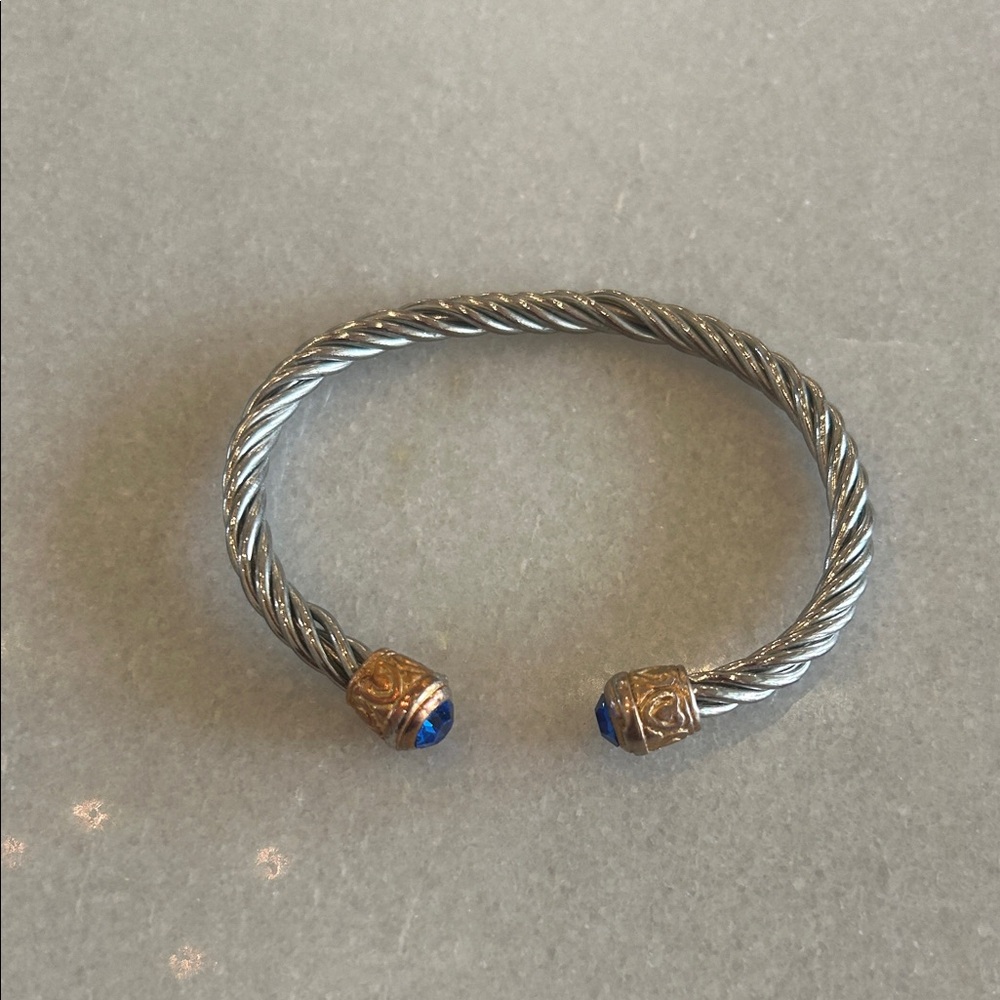 Elegant Silver and Gold-Tone Bracelet with Blue Accents